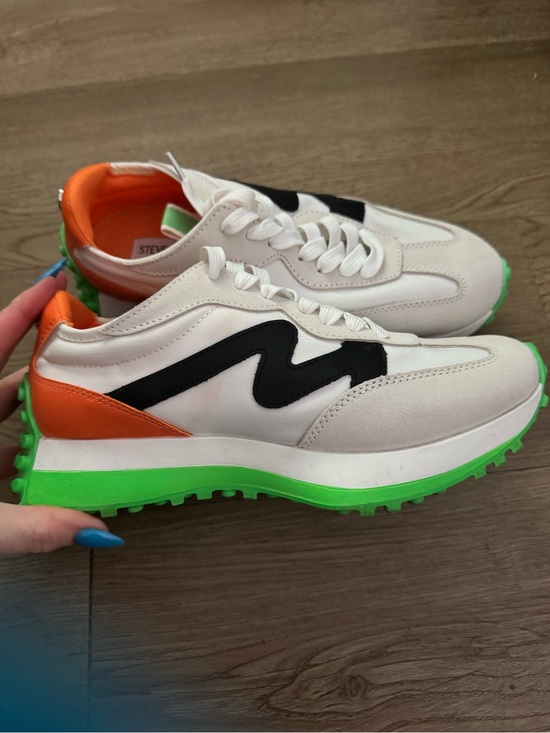 Steve Madden Shoes - Steve Madden White Sneakers with Black, Orange & Neon Green Accents